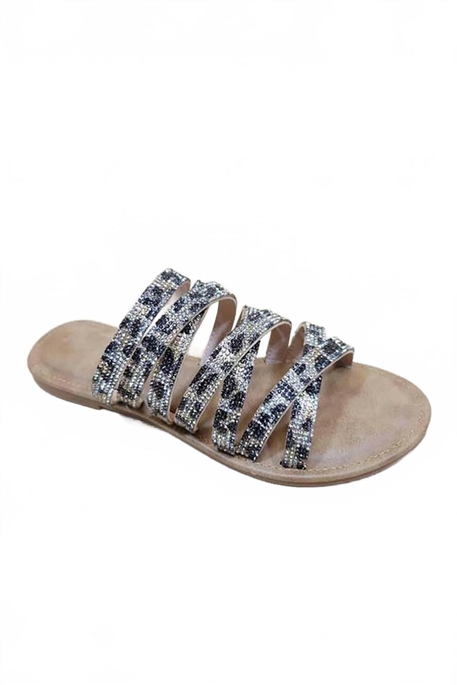 NEW LET'S SEE STYLE women's jungle rhinestone strappy sandal in leopard